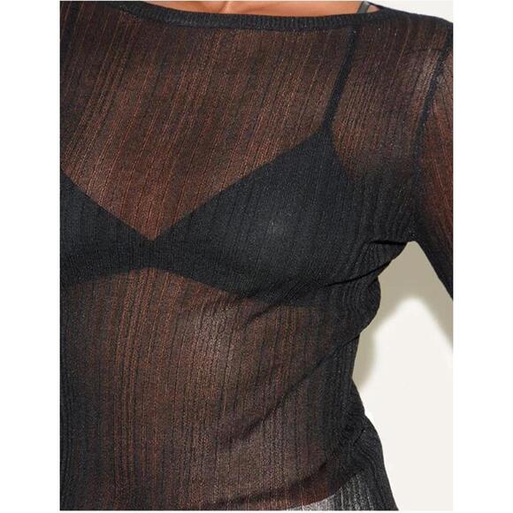 NWT Prettylittething Black Sheer Long Sleeve Top Size 4 - Picture 7 of 9